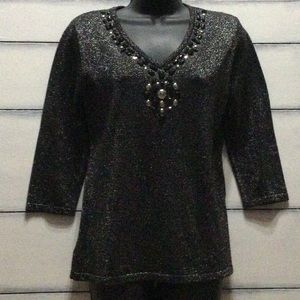 EUC JM COLLECTION PETITE, black/silver sweater.